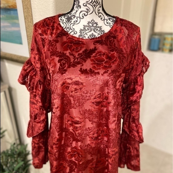 NWT Velvet Red Floral bohemian Dress - Picture 5 of 10